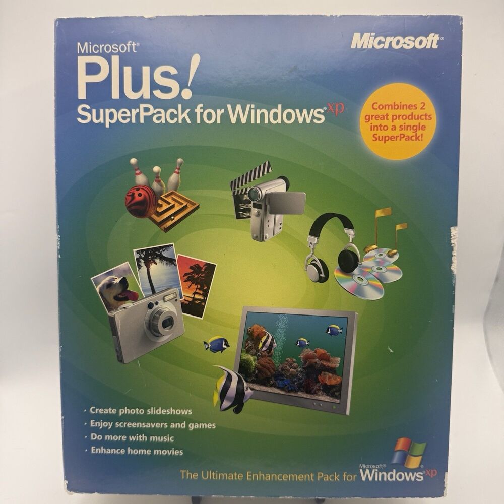Microsoft Plus! SuperPack for Windows XP - 2-Disc Complete Box Set Vintage CIB